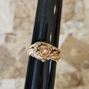 Aurora A 18k HGE Ring Flower Heavy Gold Electroplate Leaves Size 9